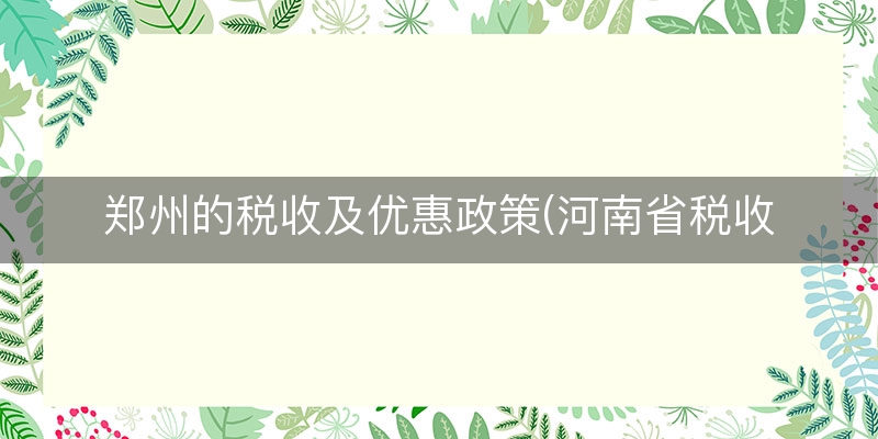 郑州的税收及优惠政策(河南省税收优惠政策)