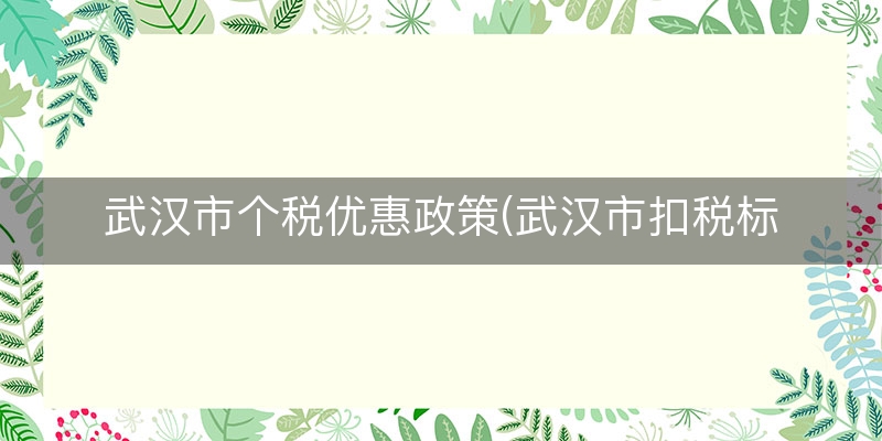 武汉市个税优惠政策(武汉市扣税标准)